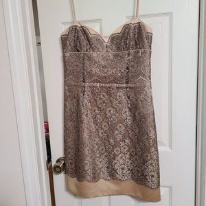 9 West Elegant Party Dress, Tan, Lace, Size 10